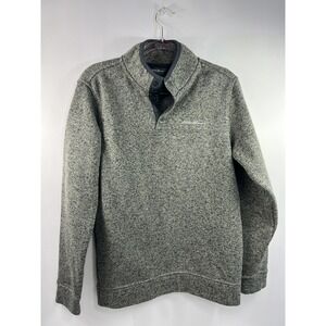 Eddie Bauer Pullover Men's Sz M Gray Long Sleeve Logo‎ Collar 3 Snaps